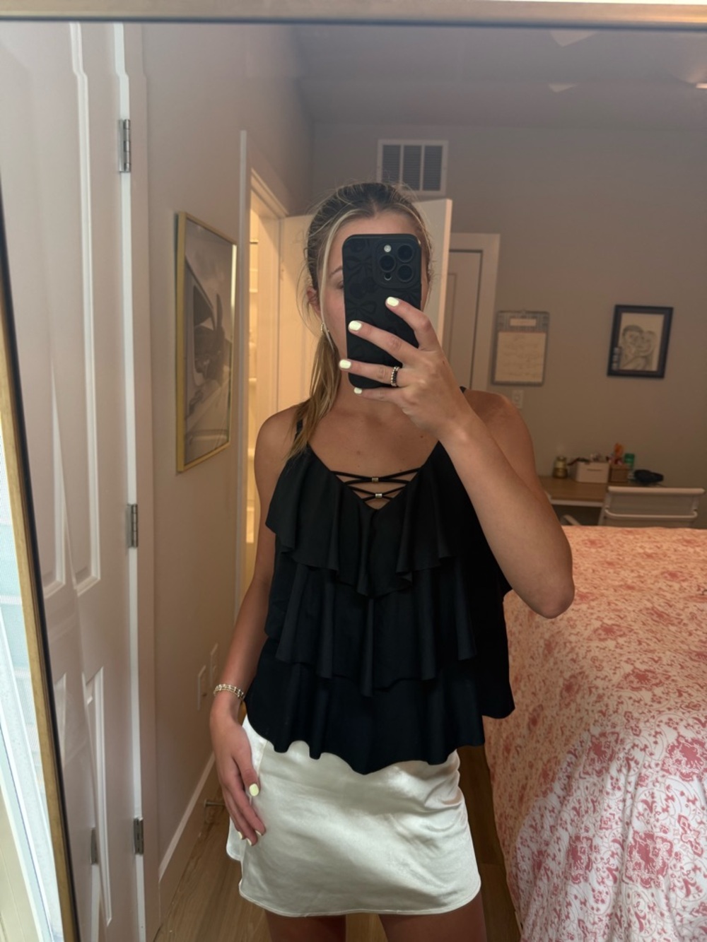 Black Ruffled Cami Top - Women